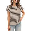 image:imageWIHOLL Short Sleeve Sweater for Women Crew Neck Trendy Summer Tops 2026 Travel Business Casual Spring Outfits with PocketStriped Apricot Black
