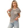 image:imageWIHOLL Short Sleeve Sweater for Women Crew Neck Trendy Summer Tops 2026 Travel Business Casual Spring Outfits with PocketStriped Apricot Black