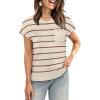 image:imageWIHOLL Short Sleeve Sweater for Women Crew Neck Trendy Summer Tops 2026 Travel Business Casual Spring Outfits with PocketStriped Apricot Coffee