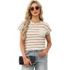 image:imageWIHOLL Short Sleeve Sweater for Women Crew Neck Trendy Summer Tops 2026 Travel Business Casual Spring Outfits with PocketStriped Apricot Coffee