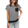 image:imageWIHOLL Short Sleeve Sweater for Women Crew Neck Trendy Summer Tops 2026 Travel Business Casual Spring Outfits with PocketStriped Black White