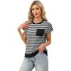 image:imageWIHOLL Short Sleeve Sweater for Women Crew Neck Trendy Summer Tops 2026 Travel Business Casual Spring Outfits with PocketStriped Black White