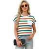image:imageWIHOLL Short Sleeve Sweater for Women Crew Neck Trendy Summer Tops 2026 Travel Business Casual Spring Outfits with PocketStriped White Green