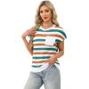 image:imageWIHOLL Short Sleeve Sweater for Women Crew Neck Trendy Summer Tops 2026 Travel Business Casual Spring Outfits with PocketStriped White Green