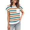 image:imageWIHOLL Short Sleeve Sweater for Women Crew Neck Trendy Summer Tops 2026 Travel Business Casual Spring Outfits with PocketStriped White Green