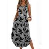 image:imageWIHOLL Summer Dresses for Women 2026 Hawaiian Beach Vacation Clothes Casual Sleeveless Maxi Long Sundresses with PocketsBlack Gray Print