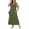 image:imageWIHOLL Summer Dresses for Women 2026 Maxi Dresses Long Flowy A Line Sleeveless Sundresses with PocketsArmy Green