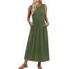 image:imageWIHOLL Summer Dresses for Women 2026 Maxi Dresses Long Flowy A Line Sleeveless Sundresses with PocketsArmy Green
