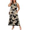 image:imageWIHOLL Summer Dresses for Women 2026 Maxi Dresses Long Flowy A Line Sleeveless Sundresses with PocketsBlack Beige Tropical Leaves