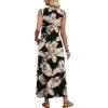 image:imageWIHOLL Summer Dresses for Women 2026 Maxi Dresses Long Flowy A Line Sleeveless Sundresses with PocketsBlack Beige Tropical Leaves
