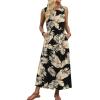 image:imageWIHOLL Summer Dresses for Women 2026 Maxi Dresses Long Flowy A Line Sleeveless Sundresses with PocketsBlack Beige Tropical Leaves