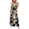 image:imageWIHOLL Summer Dresses for Women 2026 Maxi Dresses Long Flowy A Line Sleeveless Sundresses with PocketsBlack Beige Tropical Leaves
