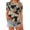image:imageWIHOLL Summer Tops for Women Puff Sleeve Crewneck T Shirts Dressy Casual Blouses Spring Outfits Fashion ClothesBeige Leaf