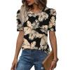 image:imageWIHOLL Summer Tops for Women Puff Sleeve Crewneck T Shirts Dressy Casual Blouses Spring Outfits Fashion ClothesBeige Leaf