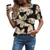 image:imageWIHOLL Summer Tops for Women Puff Sleeve Crewneck T Shirts Dressy Casual Blouses Spring Outfits Fashion ClothesBeige Leaf