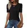image:imageWIHOLL Summer Tops for Women Puff Sleeve Crewneck T Shirts Dressy Casual Blouses Spring Outfits Fashion ClothesBlack