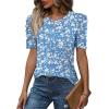 image:imageWIHOLL Summer Tops for Women Puff Sleeve Crewneck T Shirts Dressy Casual Blouses Spring Outfits Fashion ClothesBlue White
