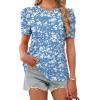 image:imageWIHOLL Summer Tops for Women Puff Sleeve Crewneck T Shirts Dressy Casual Blouses Spring Outfits Fashion ClothesBlue White