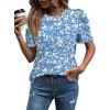 image:imageWIHOLL Summer Tops for Women Puff Sleeve Crewneck T Shirts Dressy Casual Blouses Spring Outfits Fashion ClothesBlue White