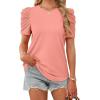 image:imageWIHOLL Summer Tops for Women Puff Sleeve Crewneck T Shirts Dressy Casual Blouses Spring Outfits Fashion ClothesCoral