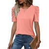 image:imageWIHOLL Summer Tops for Women Puff Sleeve Crewneck T Shirts Dressy Casual Blouses Spring Outfits Fashion ClothesCoral