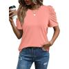image:imageWIHOLL Summer Tops for Women Puff Sleeve Crewneck T Shirts Dressy Casual Blouses Spring Outfits Fashion ClothesCoral