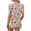 image:imageWIHOLL Summer Tops for Women Puff Sleeve Crewneck T Shirts Dressy Casual Blouses Spring Outfits Fashion ClothesFloral Beige