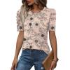 image:imageWIHOLL Summer Tops for Women Puff Sleeve Crewneck T Shirts Dressy Casual Blouses Spring Outfits Fashion ClothesFloral Beige