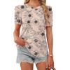 image:imageWIHOLL Summer Tops for Women Puff Sleeve Crewneck T Shirts Dressy Casual Blouses Spring Outfits Fashion ClothesFloral Beige
