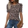 image:imageWIHOLL Summer Tops for Women Puff Sleeve Crewneck T Shirts Dressy Casual Blouses Spring Outfits Fashion ClothesFloral Black