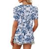 image:imageWIHOLL Summer Tops for Women Puff Sleeve Crewneck T Shirts Dressy Casual Blouses Spring Outfits Fashion ClothesFloral Blue