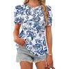 image:imageWIHOLL Summer Tops for Women Puff Sleeve Crewneck T Shirts Dressy Casual Blouses Spring Outfits Fashion ClothesFloral Blue