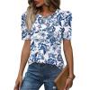 image:imageWIHOLL Summer Tops for Women Puff Sleeve Crewneck T Shirts Dressy Casual Blouses Spring Outfits Fashion ClothesFloral Blue