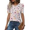 image:imageWIHOLL Summer Tops for Women Puff Sleeve Crewneck T Shirts Dressy Casual Blouses Spring Outfits Fashion ClothesFloral Colorful