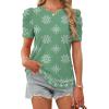 image:imageWIHOLL Summer Tops for Women Puff Sleeve Crewneck T Shirts Dressy Casual Blouses Spring Outfits Fashion ClothesFloral Green