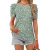 image:imageWIHOLL Summer Tops for Women Puff Sleeve Crewneck T Shirts Dressy Casual Blouses Spring Outfits Fashion ClothesFloral Green2