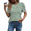 image:imageWIHOLL Summer Tops for Women Puff Sleeve Crewneck T Shirts Dressy Casual Blouses Spring Outfits Fashion ClothesFloral Green2