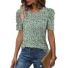 image:imageWIHOLL Summer Tops for Women Puff Sleeve Crewneck T Shirts Dressy Casual Blouses Spring Outfits Fashion ClothesFloral Green2