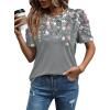 image:imageWIHOLL Summer Tops for Women Puff Sleeve Crewneck T Shirts Dressy Casual Blouses Spring Outfits Fashion ClothesFloral Grey
