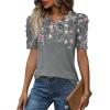image:imageWIHOLL Summer Tops for Women Puff Sleeve Crewneck T Shirts Dressy Casual Blouses Spring Outfits Fashion ClothesFloral Grey