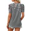 image:imageWIHOLL Summer Tops for Women Puff Sleeve Crewneck T Shirts Dressy Casual Blouses Spring Outfits Fashion ClothesFloral Grey