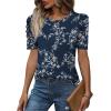 image:imageWIHOLL Summer Tops for Women Puff Sleeve Crewneck T Shirts Dressy Casual Blouses Spring Outfits Fashion ClothesFloral Navy