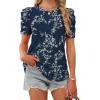 image:imageWIHOLL Summer Tops for Women Puff Sleeve Crewneck T Shirts Dressy Casual Blouses Spring Outfits Fashion ClothesFloral Navy