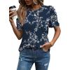 image:imageWIHOLL Summer Tops for Women Puff Sleeve Crewneck T Shirts Dressy Casual Blouses Spring Outfits Fashion ClothesFloral Navy