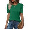 image:imageWIHOLL Summer Tops for Women Puff Sleeve Crewneck T Shirts Dressy Casual Blouses Spring Outfits Fashion ClothesGreen