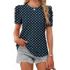 image:imageWIHOLL Summer Tops for Women Puff Sleeve Crewneck T Shirts Dressy Casual Blouses Spring Outfits Fashion ClothesNavy Blue Polka Dots