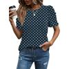 image:imageWIHOLL Summer Tops for Women Puff Sleeve Crewneck T Shirts Dressy Casual Blouses Spring Outfits Fashion ClothesNavy Blue Polka Dots