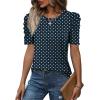 image:imageWIHOLL Summer Tops for Women Puff Sleeve Crewneck T Shirts Dressy Casual Blouses Spring Outfits Fashion ClothesNavy Blue Polka Dots