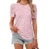 image:imageWIHOLL Summer Tops for Women Puff Sleeve Crewneck T Shirts Dressy Casual Blouses Spring Outfits Fashion ClothesPink Dot