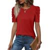 image:imageWIHOLL Summer Tops for Women Puff Sleeve Crewneck T Shirts Dressy Casual Blouses Spring Outfits Fashion ClothesRed
